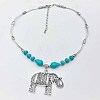 Ethnic Style Alloy & Synthetic Turquoise Elephant Pendant Necklaces PF8416-1