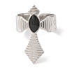 Cross 304 Stainless Steel Enamel Open Cuff Rings for Women RJEW-F166-27P-01-2