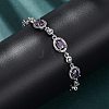 Oval Brass Micro Pave Cubic Zirconia Link Chain Bracelets for Women BJEW-D387-04P-3