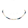Natural Apatite & Aquamarine & Amethyst & Rose Quartz & Lapis Lazuli Faceted Cube and Pearl Beaded Necklaces NJEW-JN06302-2