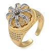 Brass Micro Pave Clear Cubic Zirconia Cuff Finger Rings for Women RJEW-B112-03GP-4