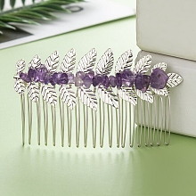 Leaf Natural Amethyst Chips Hair Combs PW-WG12843-26
