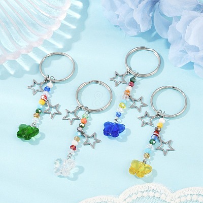 4Pcs Butterfly Glass Pendant Keychain KEYC-JKC01204-1
