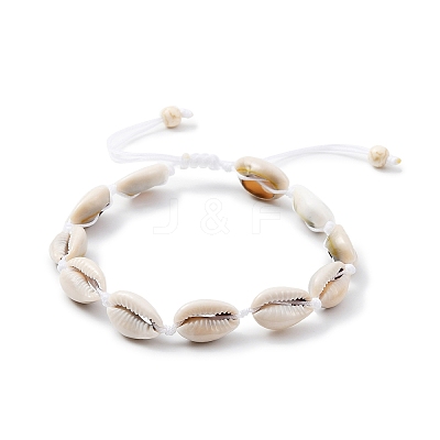 Natural Shell Braided Bead Anklet with Synthetic Turquoise Beads AJEW-AN00561-03-1