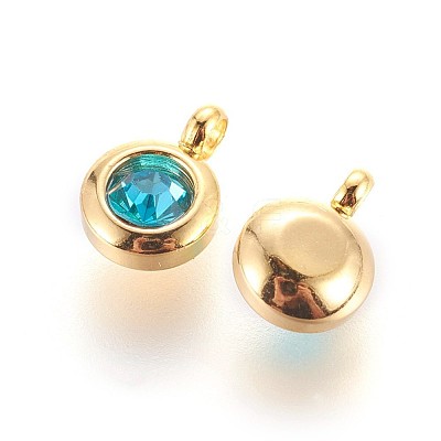 304 Stainless Steel Rhinestone Charms STAS-P237-10G-10-1