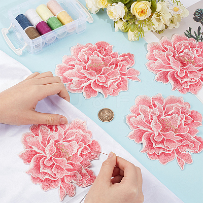 4Pcs Peony Polyester Embroidery Sew On Patches PATC-CY0001-72A-1
