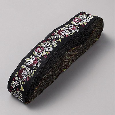 10 Yards Polyester Flower Jacquard Ribbons OCOR-WH20004-02-1