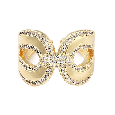 Rack Plating Teardrop Brass Micro Pave Cubic Zirconia Open Cuff Rings for Women RJEW-B064-02G-1