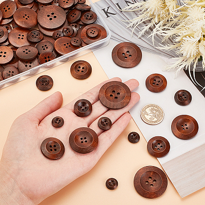100Pcs 6 Style Natural Flat Round 4-hole Basic Sewing Button FIND-OC0002-11-1