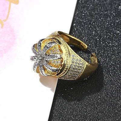 Brass Micro Pave Clear Cubic Zirconia Cuff Finger Rings for Women RJEW-B112-03GP-1