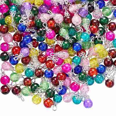 200Pcs 10 Colors Crackle Glass Pendants PALLOY-SW0018-01-1