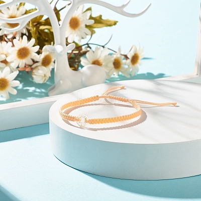 Donut Glass Braided Bead Bracelet BJEW-JB07858-03-1