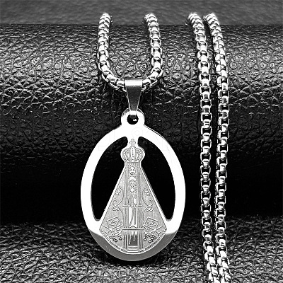 201 Stainless Steel Nossa Senhora Aparecida Virgin Mary Pendant Necklaces for Women LS-NJEW-K283-01P-1