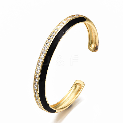 Brass Micro Pave Clear Cubic Zirconia Cuff Bangles BJEW-N302-004A-NF-1