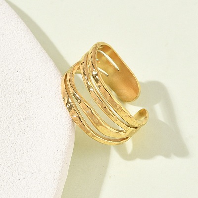 Adjustable 304 Stainless Steel Cuff Open Rings for Women RJEW-Z122-03G-06-1