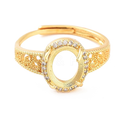 Rack Plating Oval Brass Micro Pave Cubic Zirconia Adjustable Ring Components KK-Q819-06G-1