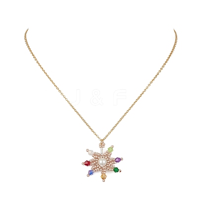 Glass Bead Braided Star Pendant Necklace NJEW-MZ00021-1