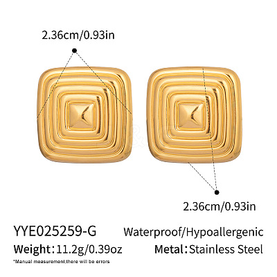 304 Stainless Steel Geometric Textured Square Stud Earrings VM3075-1-1