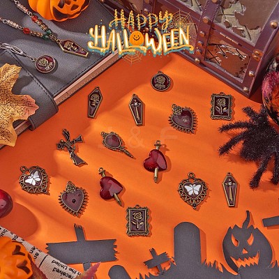 18Pcs 9 Style Halloween Alloy Rhinestone Pendants JX161A-1