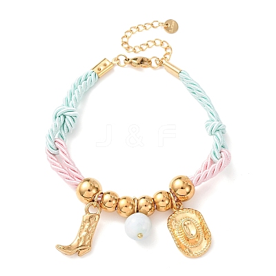 West Cowboy 304 Stainless Steel Charm Bracelets for Women BJEW-C135-01G-1