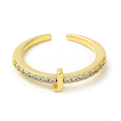 Clear Cubic Zirconia Initial Letter Open Cuff Ring RJEW-H120-09G-1