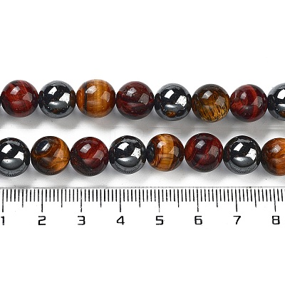 Natural Tiger Iron & Synthetic Hematite Beads Strands G-H1581-10mm-1