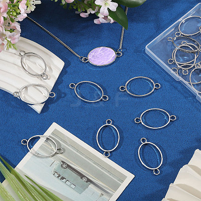 32Pcs Alloy Oval Open Back Bezel Connector Charms FIND-CA0011-77P-1