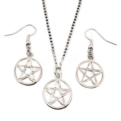 Hollow Out Star Alloy Pendant Necklaces & Dangle Earrings Sets FS-WG345ED-01-1
