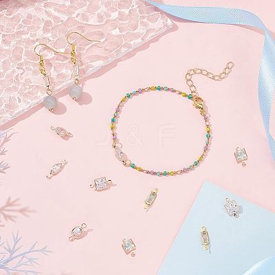 60Pcs 6 Style Brass Micro Pave Clear Cubic Zirconia Link Connectors ZIRC-NB0001-86-1