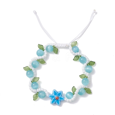 Handmade Porcelain and Cat Eye and Acrylic Beads Braided Bead Bracelets BJEW-TA00700-01-1