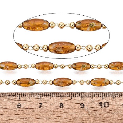 Handmade Brass & Glass Beaded Link Chains CHC-Q021-04C-G-1