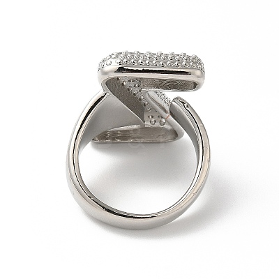 Letter Brass Micro Pave Clear Cubic Zirconia Open Cuff Ring for Women RJEW-N046-03Z-P-1
