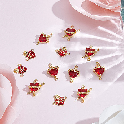 12Pcs 3 Styles Brass Enamel Sacred Heart of Jesus Links Connector Charms KK-SC0007-86-1