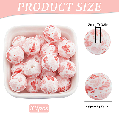 30pcs Round with Paw Pattern Silicone Focal Beads SIL-SC0002-03C-1