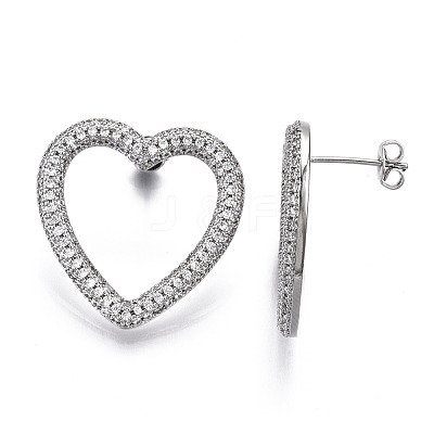 Brass Micro Pave Clear Cubic Zirconia Stud Earrings EJEW-T046-012P-NF-1