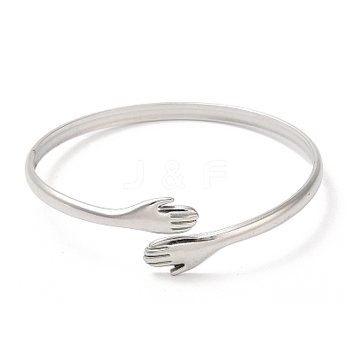 Non-Tarnish 304 Stainless Steel Double Hands Hug Open Cuff Bangle BJEW-L682-003P-1