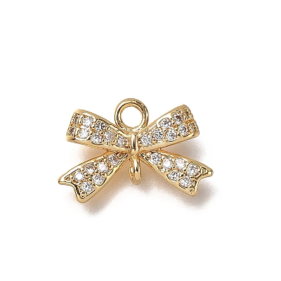Brass Micro Pave Cubic Zirconia Bowknot Connector Charms KK-B152-09A-G-1