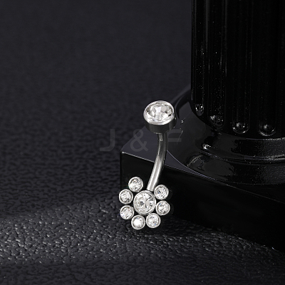304 Stainless Steel Clear Cubic Zirconia Curved Barbell Belly Button Rings AJEW-D306-03P-06-1