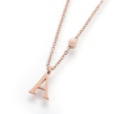 304 Stainless Steel Initial Pendant Necklaces NJEW-G321-04RG-A-1