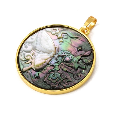 Rack Plating Carved Natural Black Lip Shell Pendants SH-CBA69D1-03G-01-1