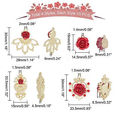 40Pcs 4 Style Heart & Crown & Leaf Alloy Pendant FIND-PH0010-79-1