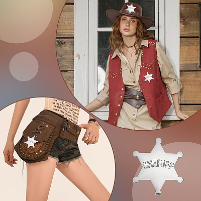4Pcs Alloy Star with Word Sheriff Brooch Pin for Costume Accessories JEWB-FG0001-52A-1