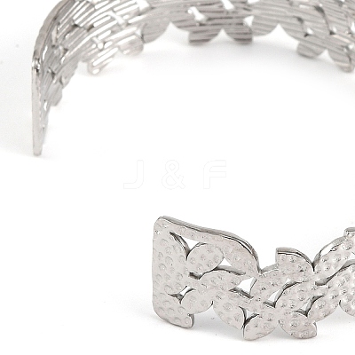 Non-Tarnish 304 Stainless Steel Hollow Flower Open Cuff Bangles for Women BJEW-K241-03B-P-1