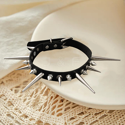 Punk Rock Style Alloy Spiked Cone Rivet Imitation Leather Chocker Necklaces NJEW-WH20011-10P-01-1