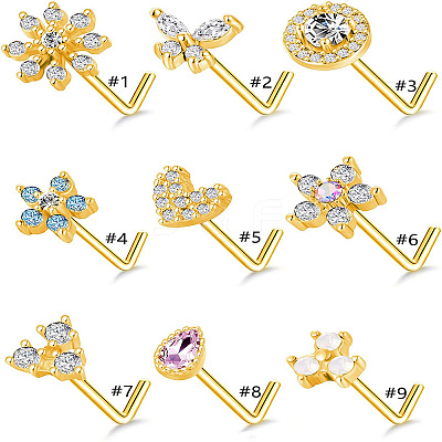 316L Surgical Stainless Steel Clear Cubic Zirconia L-Shaped Nose Rings WG135CD-19-1
