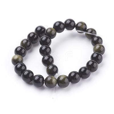 Natural Golden Sheen Obsidian Beads Strands G-C076-8mm-5-1