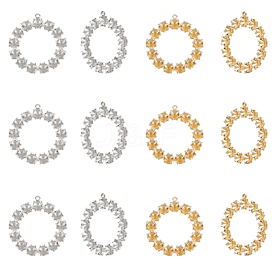 12Pcs 2 Colors 304 Stainless Steel Pendant Rhinestone Settings STAS-UN0043-13-1