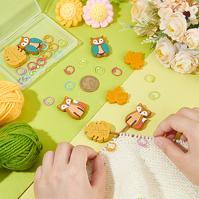 32Pcs 12 Styles Food Grade Eco-Friendly Silicone Beads with Baking Paint Zinc Alloy Knitting Stitch Marker Rings SIL-BC0001-08A-1