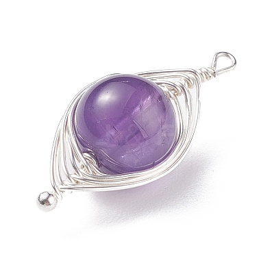 Natural Stone Copper Wire Wrapped Connector Charms PALLOY-JF01377-01-1