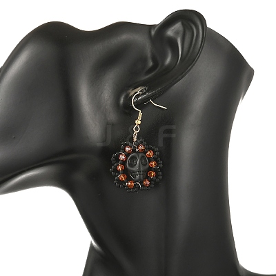 Halloween Gothic Synthetic Turquoise Skull Dangle Earrings EJEW-MZ00807-1